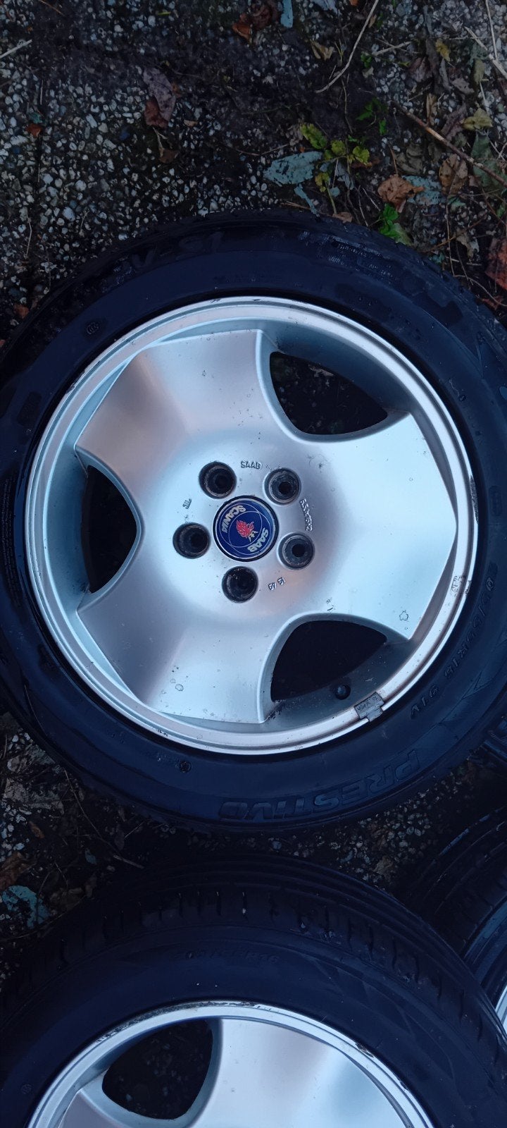 Saab Viking velgen met banden 6-7 mm, Ophalen, Gebruikt, 16 inch, Banden en Velgen