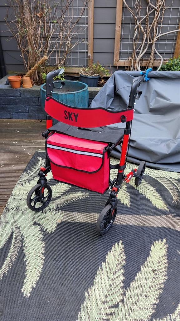Sky - Lichtgewicht rollator - Rood - Dubbel opvouwbaar, Ophalen, Opvouwbaar
