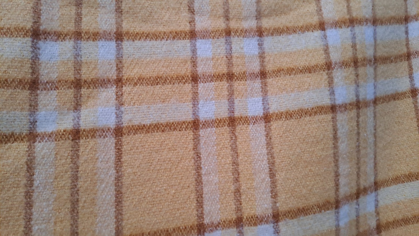Vintage deken van scheerwol - Geel geruit, Gebruikt, Onbekend@voorbeeld.com, 100 tot 150 cm, Bruin