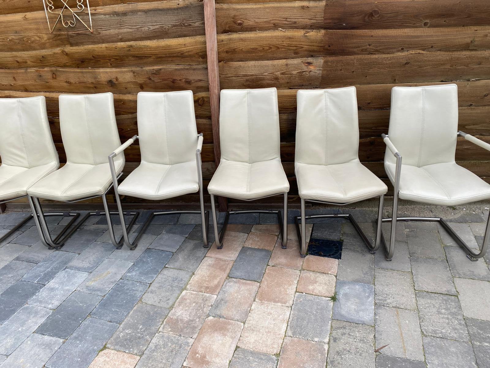 6 lederen eetkamer of keukenstoelen, Ophalen, Gebruikt, Leer, Grijs