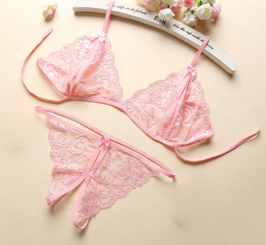 Roze kanten BH en string, Verzenden, Roze, Setje