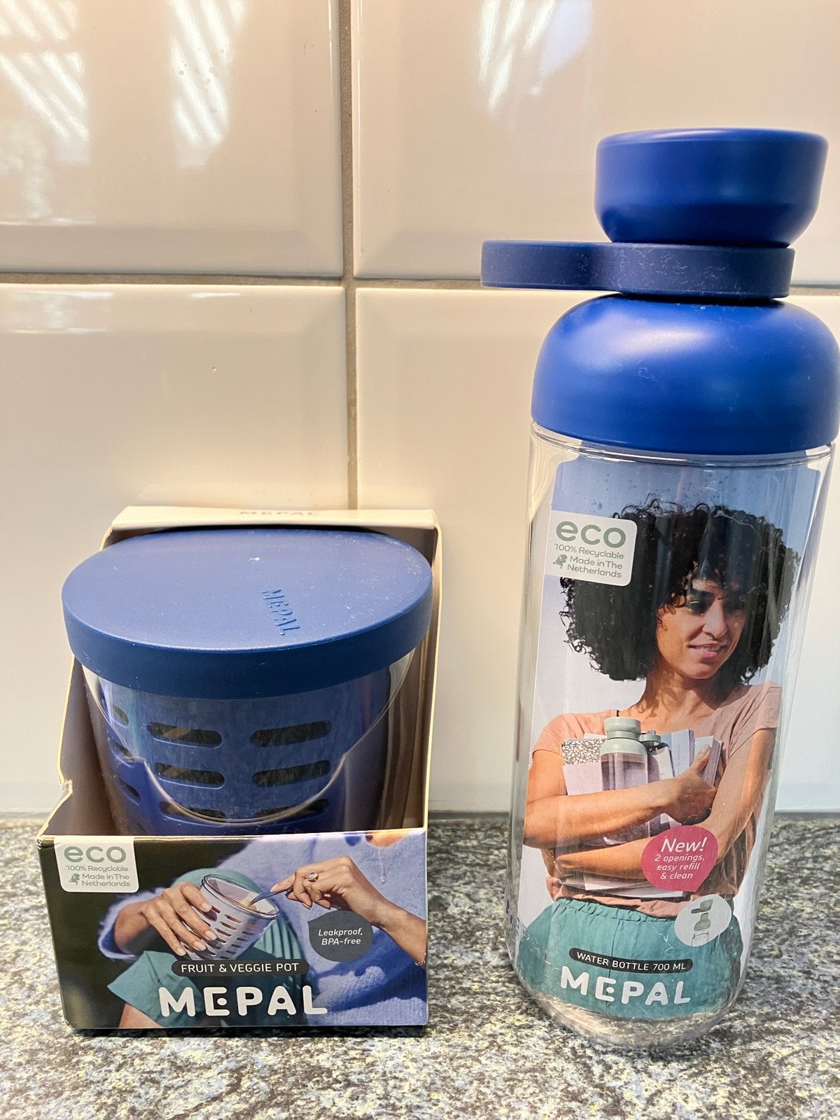 Mepal waterfles en fruit/groente pot, kleur blauw, nieuw!, Ophalen of Verzenden, Nieuw