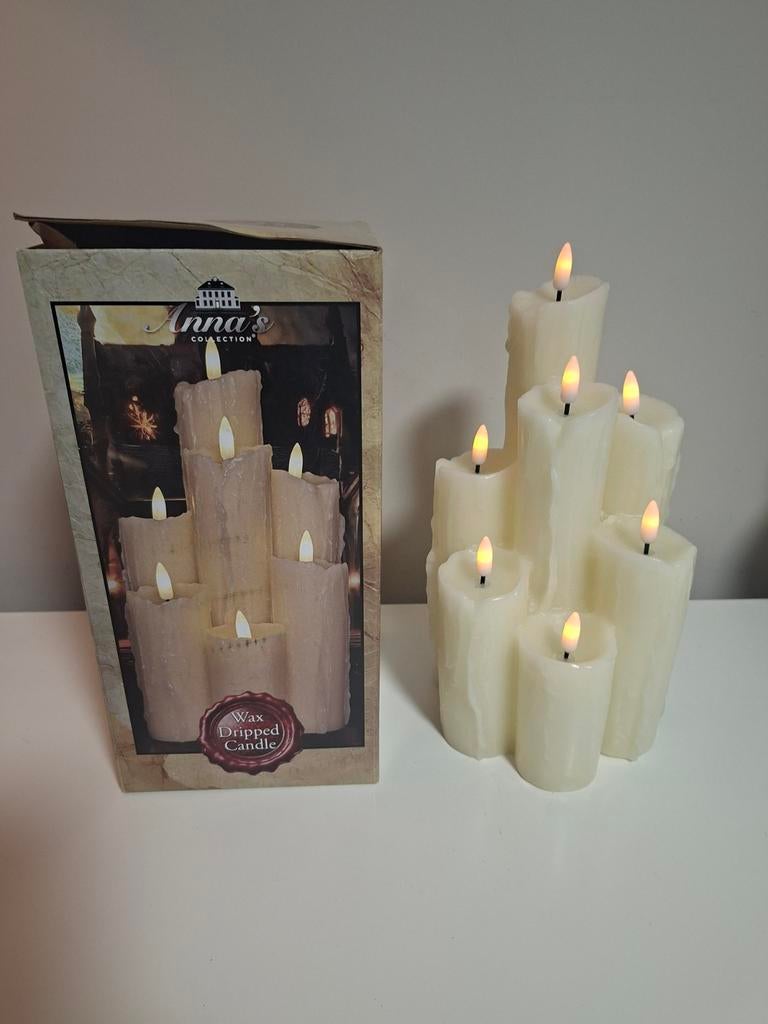 LED Kaarsen Set - Wax Dripped Candle - Anna's Collection, Kunststof, Ophalen of Verzenden, Zo goed als nieuw, Crème