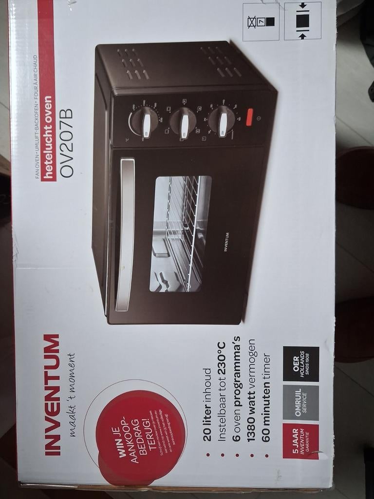 Nieuwe Inventum heteluchtoven 20 liter, Witgoed en Apparatuur, Magnetrons, Ophalen of Verzenden, Oven