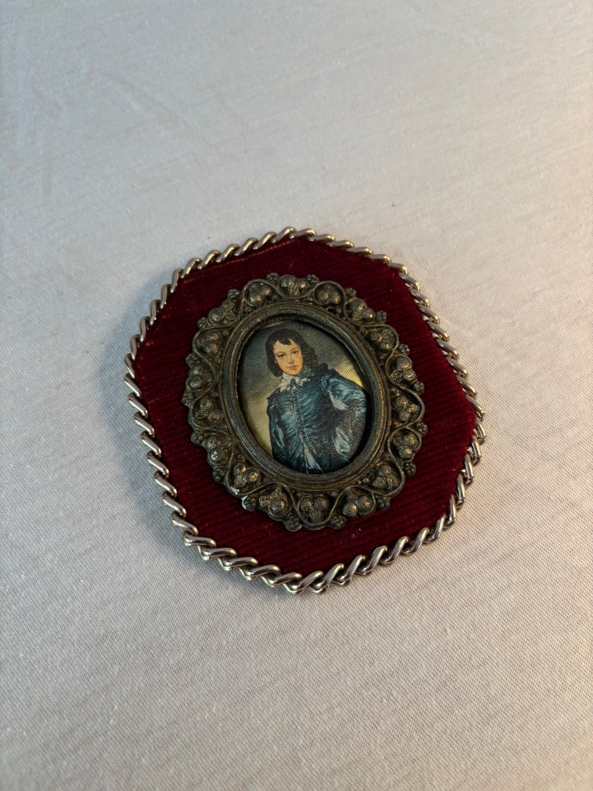 Vintage italiaans zijdeportret, Verzenden, Portret of Personen, Overige ondergronden, Bijzondere lijst