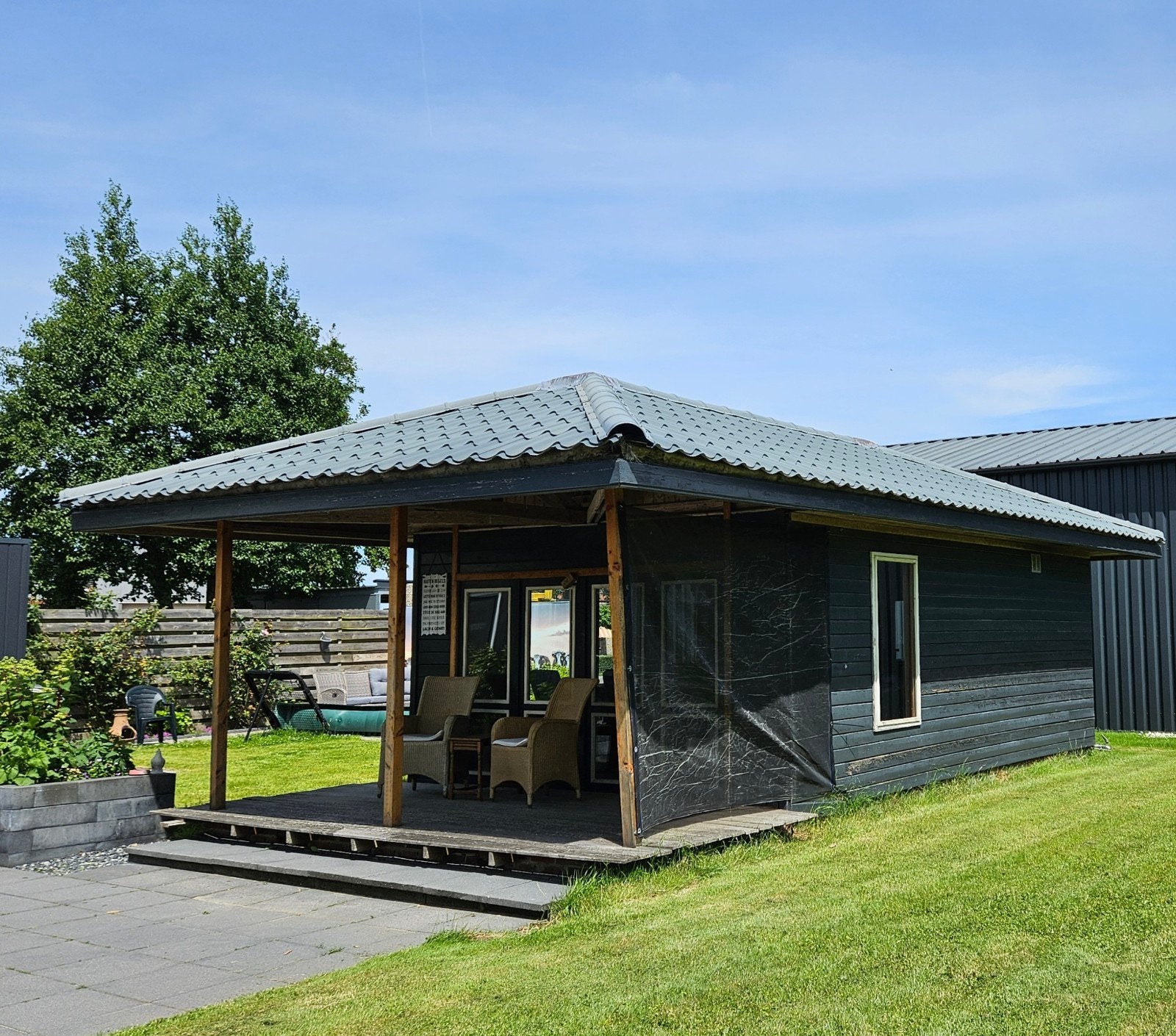 Tuinhuis met veranda 8.50 x 4.00 meter, Tuin en Terras, Tuinhuizen, Ophalen, Gebruikt, 3 ramen of meer, 400 cm of meer