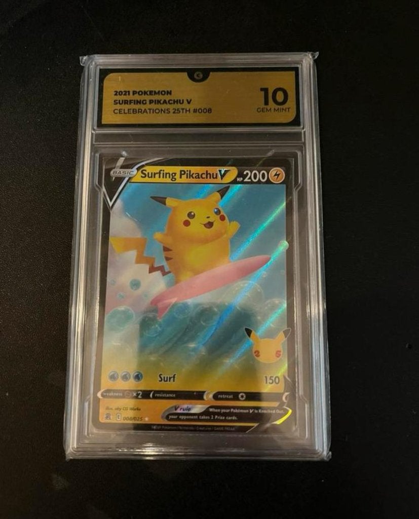 Surfing pikachu v Global Grading 10, Ophalen of Verzenden, Nieuw, Losse kaart