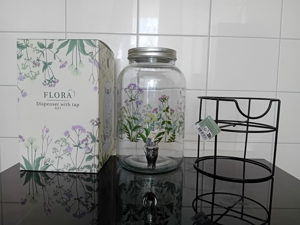 Glazen drankdispenser met kraantje en standaard (compleet), Ophalen, Nieuw