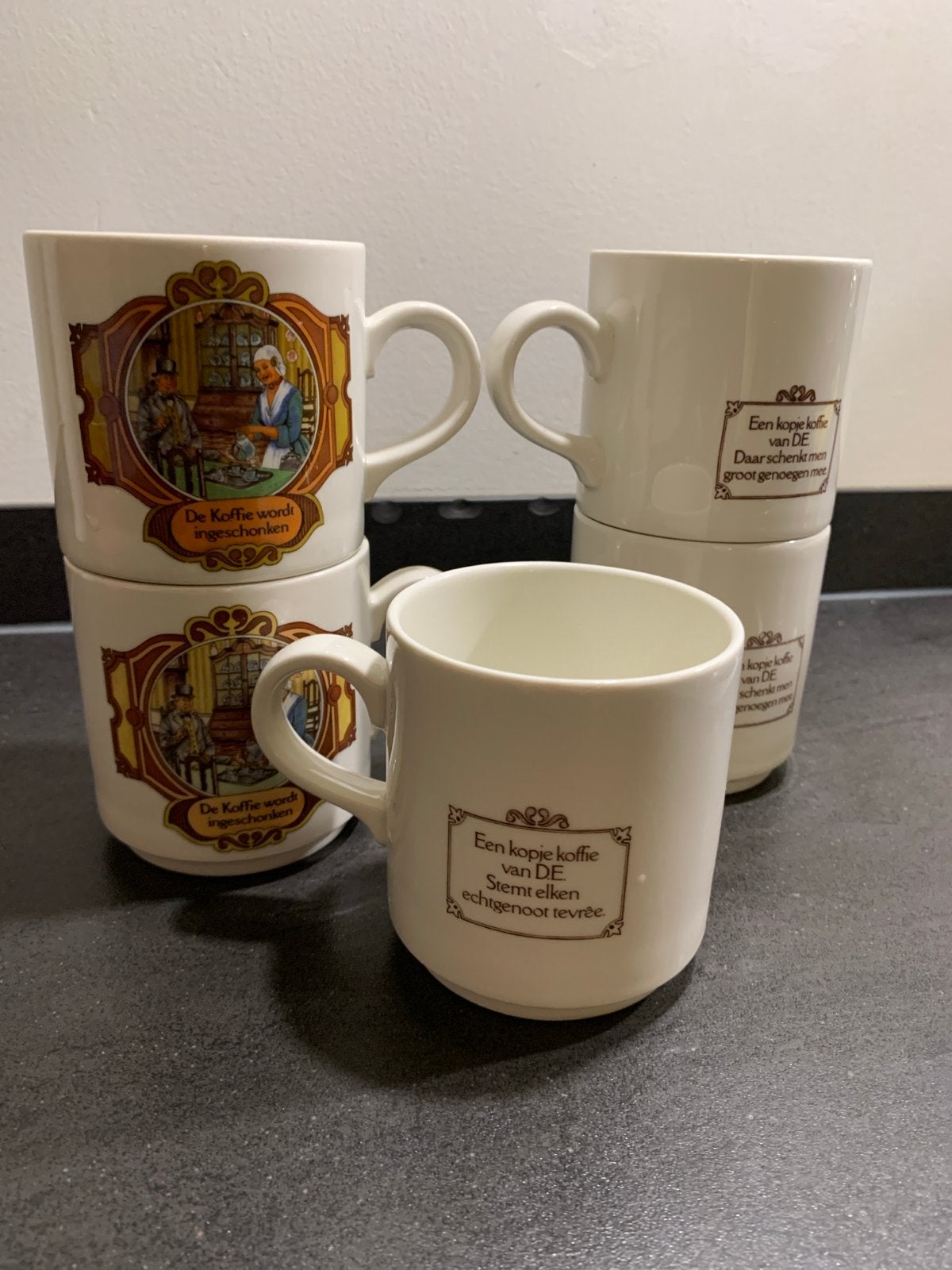 Vintage Douwe Egberts Mokken - Set van 5, Ophalen, Gebruikt, Overige merken, Keramiek