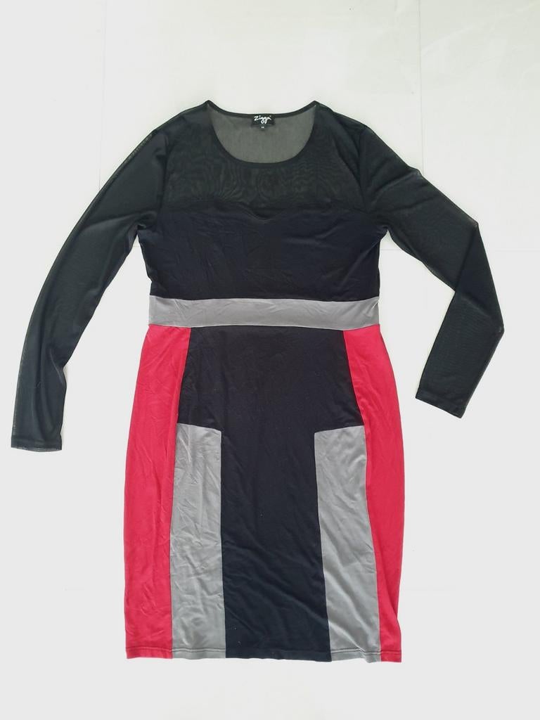 Zwart grijs rood jurk met lange mouwen Zigga, Zigga, Zwart, Maat 42/44 (L), Ophalen of Verzenden