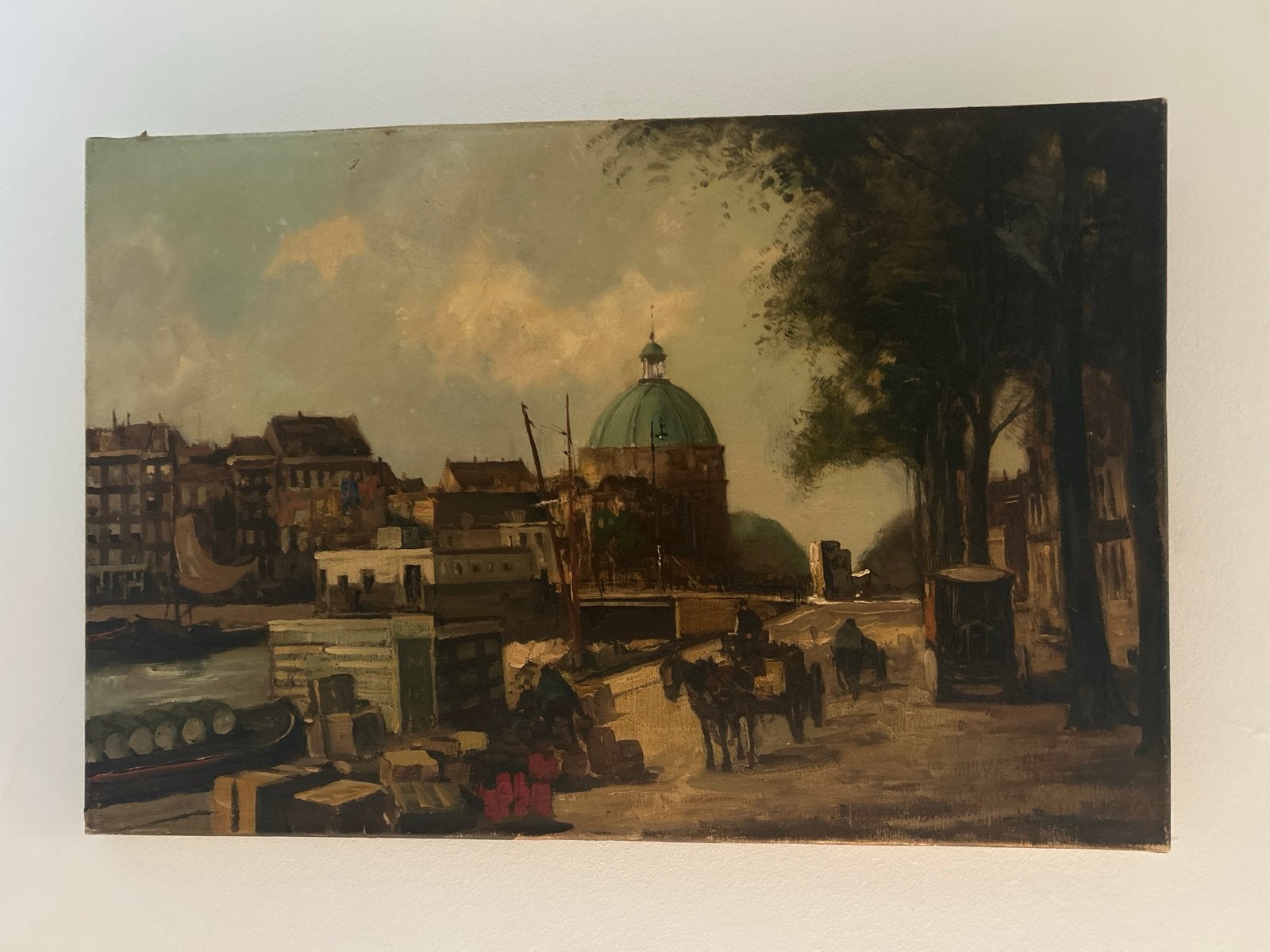 Cornelis de bruin Olieverfschilderij singel lutherse kerk, Antiek en Kunst, Ophalen, Doek, Gesigneerd, Olieverf