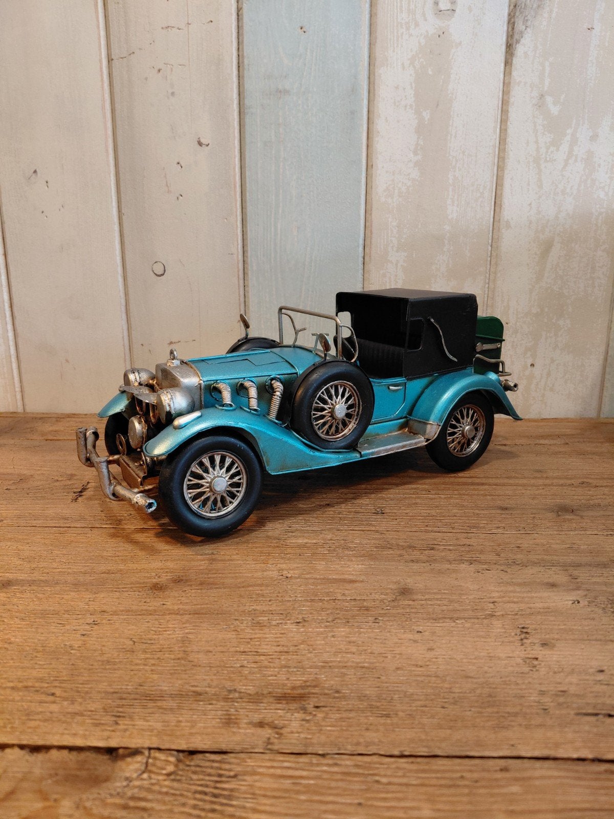 Blikken oldtimer Mercedes  -, Huis en Inrichting, Woonaccessoires | Overige, Nieuw, Metaal, Blauw, Ophalen of Verzenden