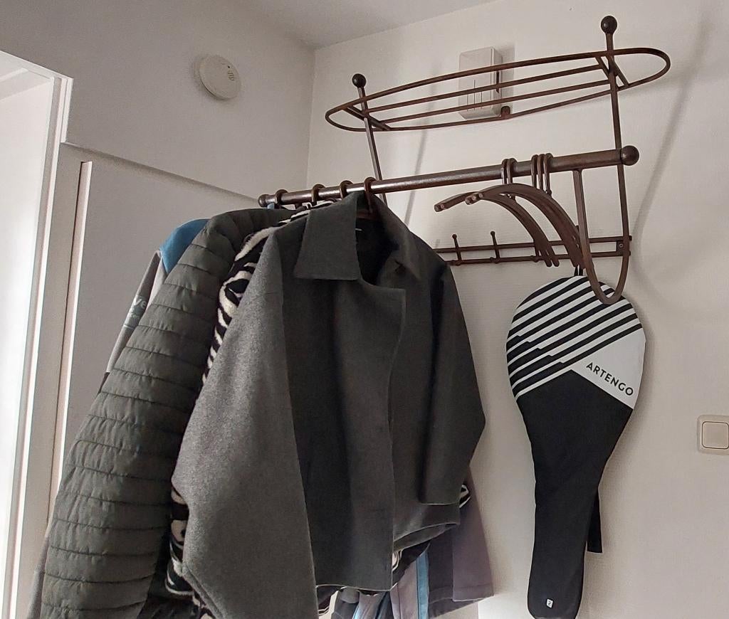 Mooie metalen wand kapstok met 10 bijbehorende kleerhangers, Zo goed als nieuw, Minder dan 100 cm, Metaal, Ophalen