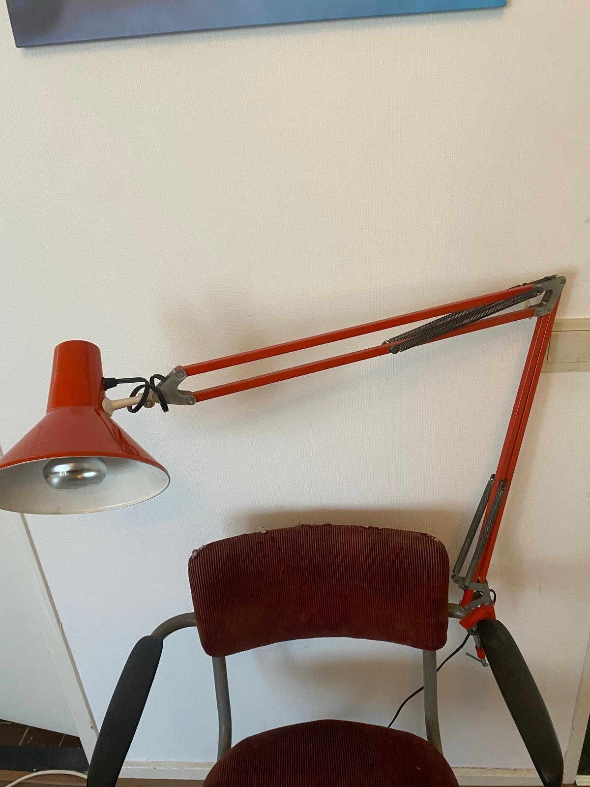 Deense designlamp van architect LB - Oranje, 80 cm arm, Oranje, Ophalen of Verzenden, Bureaulamp, Vintage