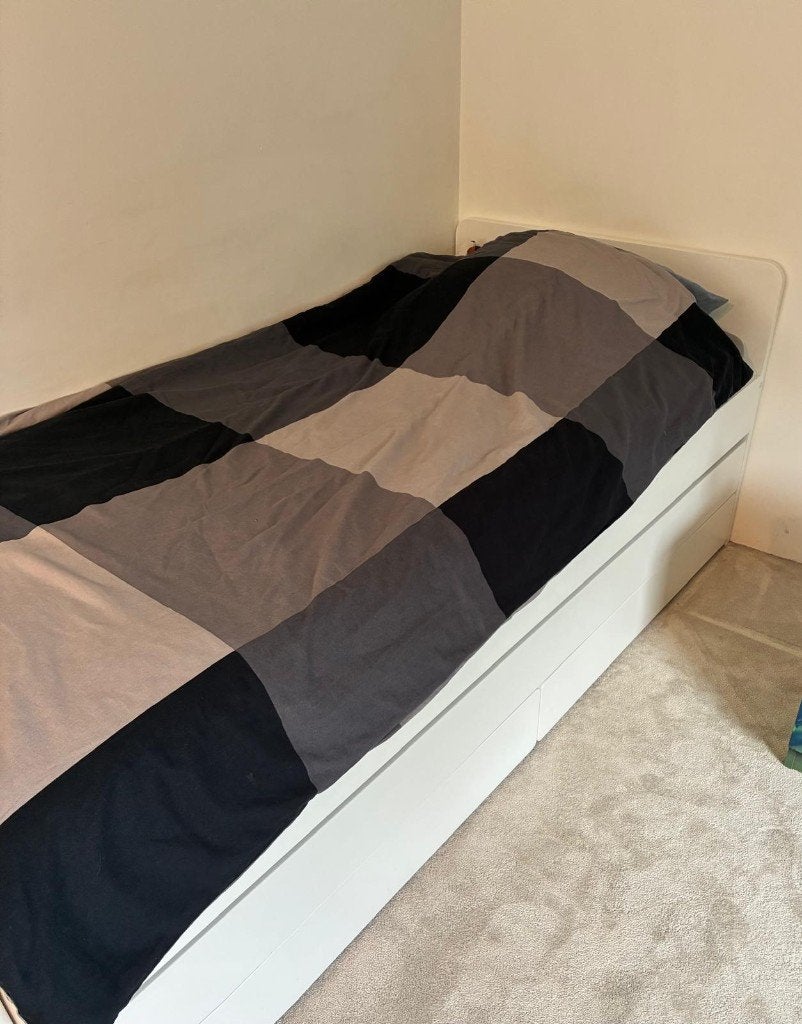 Bed met onderbed en opbergers, wit, 90x200 cm, Ophalen, Gebruikt, 90 cm, Eenpersoons