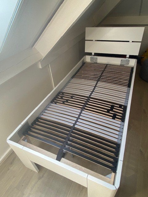 1 persoonsbed inclusief lattenbodem, Ophalen, 90 cm, Eenpersoons, Wit