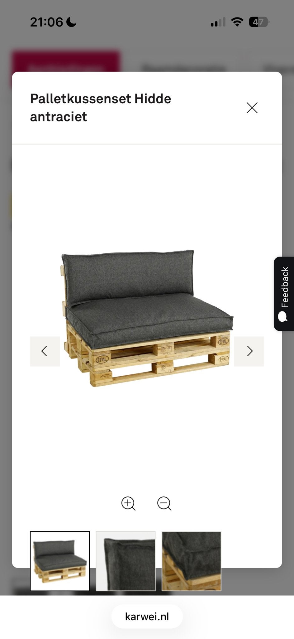 Antraciet Kussens palletbank