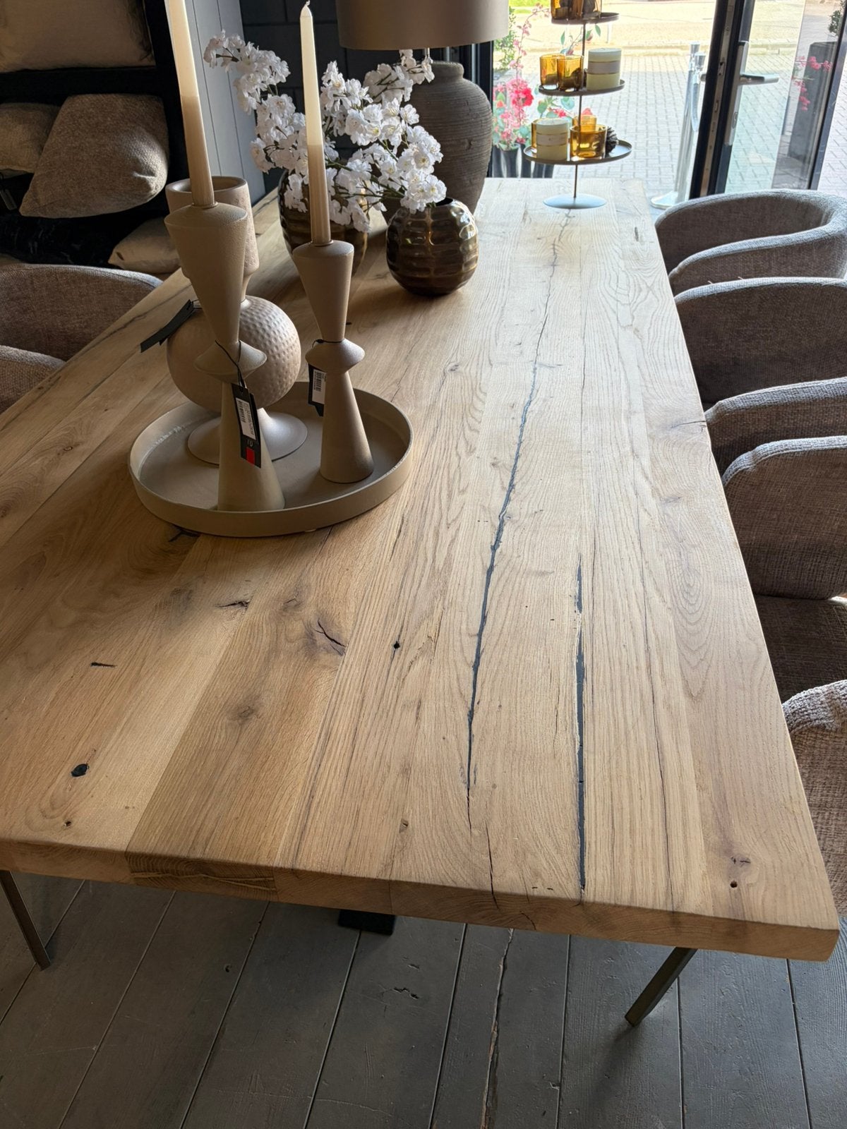 Massief Oud Eiken Eettafel 260x115 cm – Onderstel naar Keuze, Ophalen, 100 tot 150 cm, Vijf personen of meer, Eikenhout