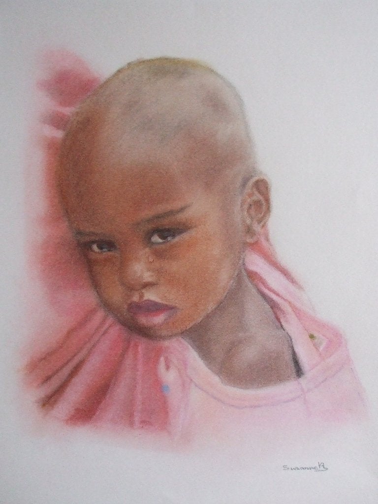 Portrettekening Afrikaans kindje, Antiek en Kunst, Ophalen of Verzenden, Tekening, Krijttekening, Handgemaakt