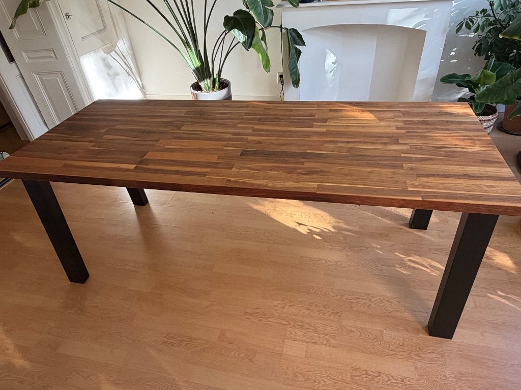 Eettafel IKEA Gunneby (200 x 80 cm) + stoelen, Huis en Inrichting, Tafels | Eettafels, Ophalen, Gebruikt, 200 cm of meer, 50 tot 100 cm