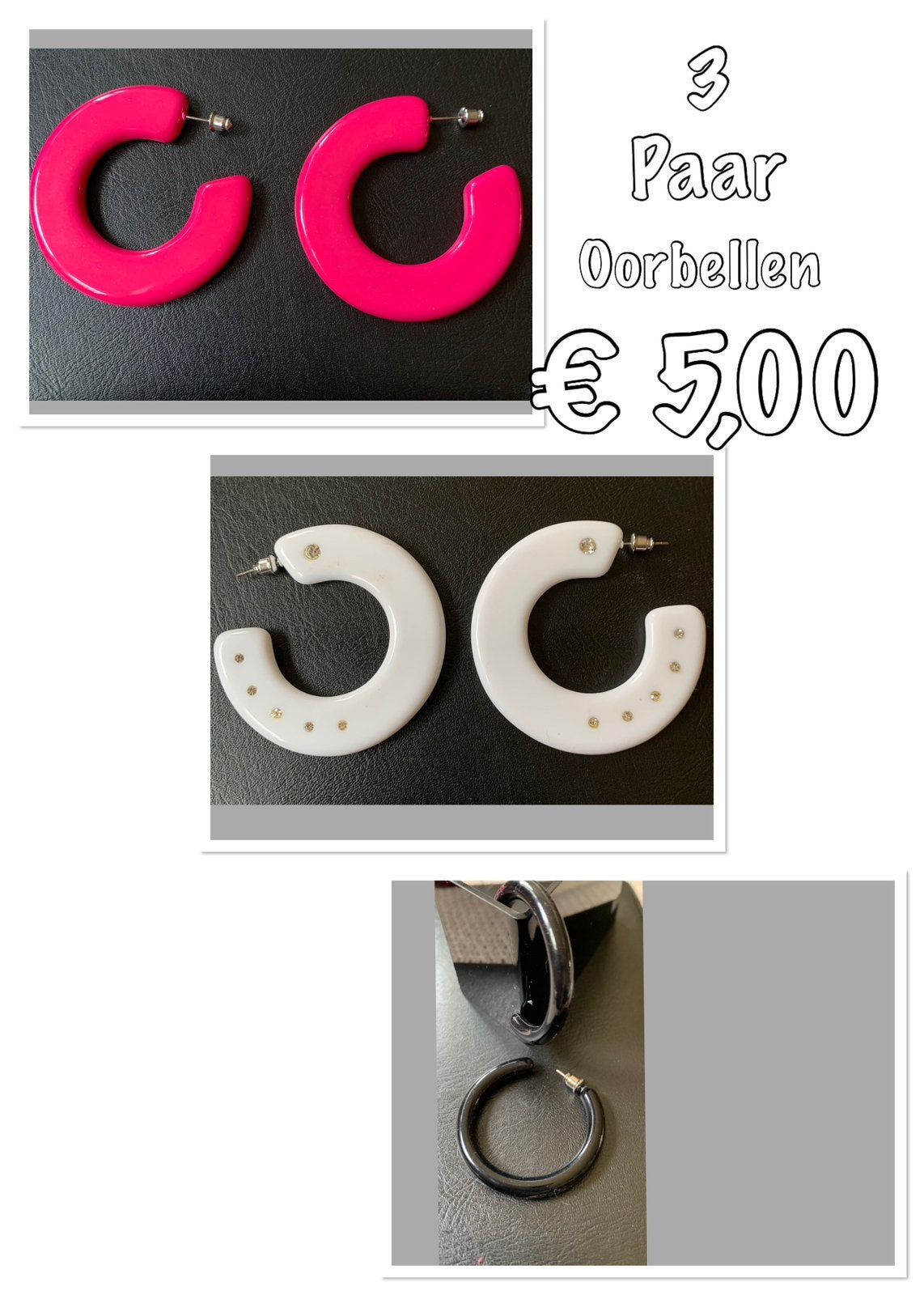 Set van 3 paar oorbellen, Ophalen of Verzenden, Nieuw, Overige kleuren, Overige materialen