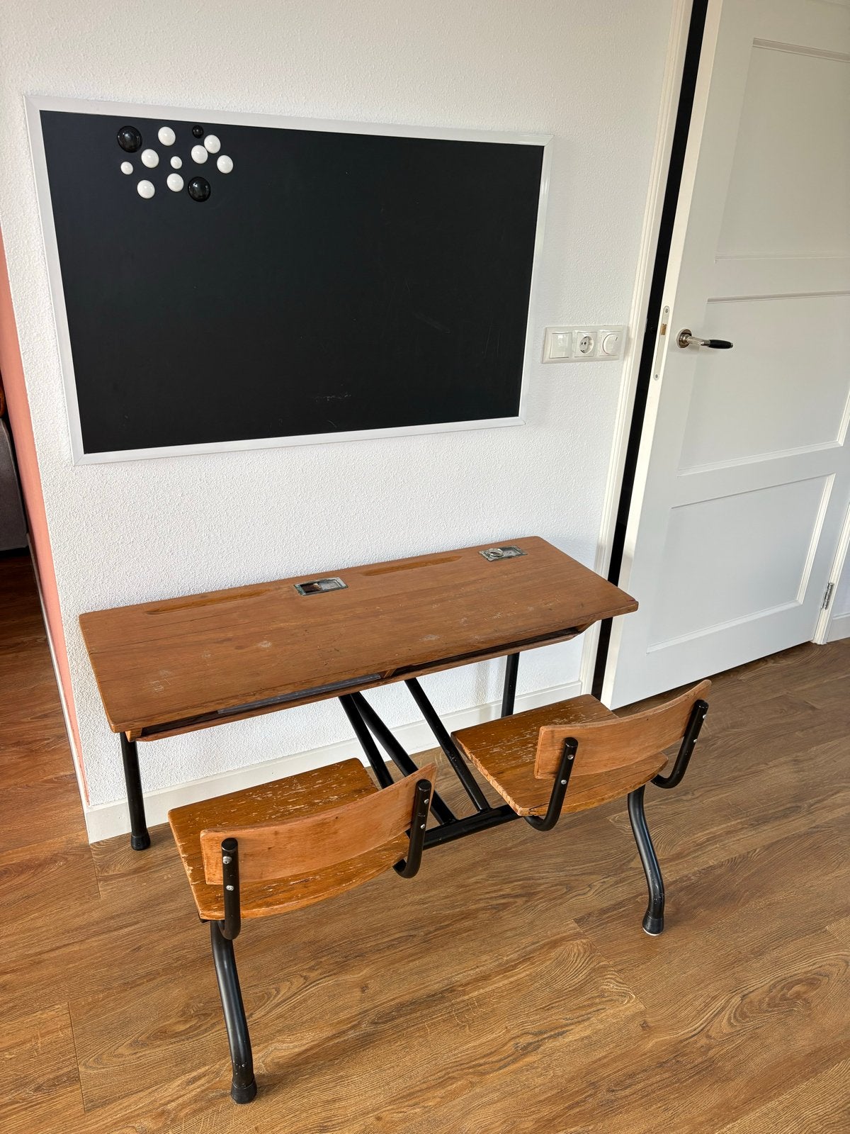 Schattig vintage Frans schooltafeltje schoolbankje, Ophalen, Gebruikt, Tafel(s) en Stoel(en)