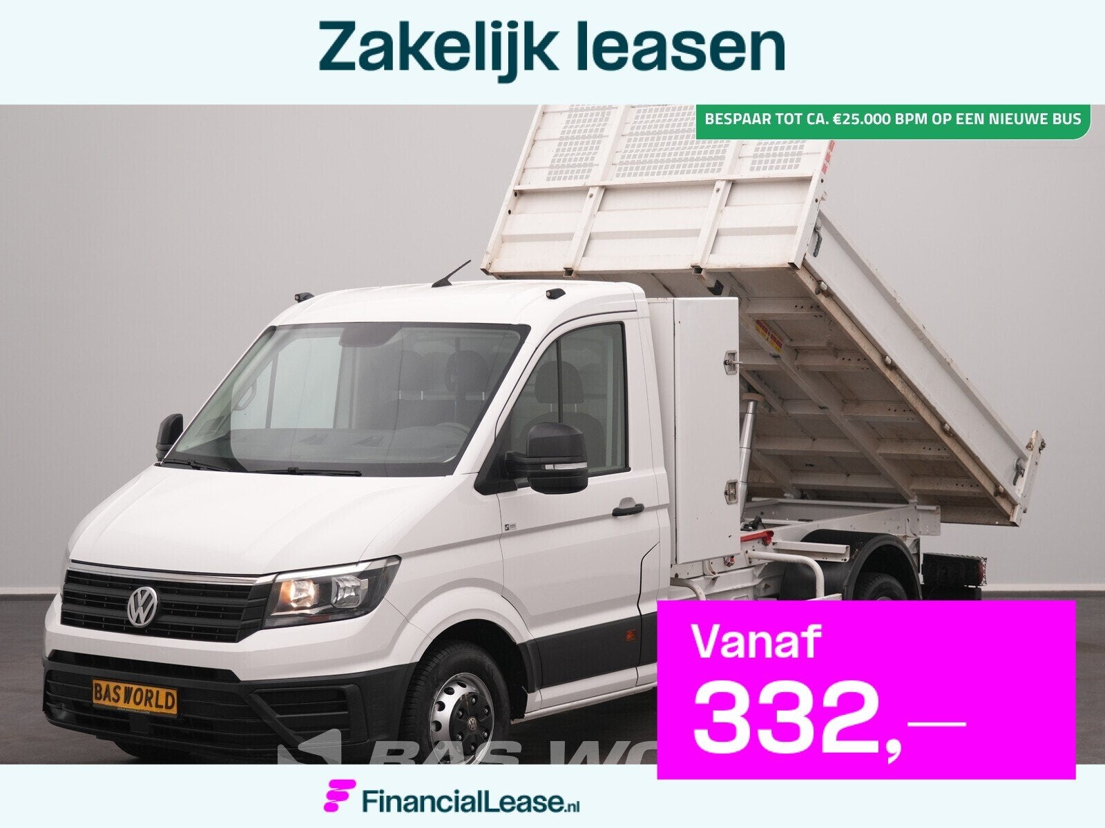 Volkswagen Crafter 177pk Kipper met Kist Dubbellucht 3,5t Tr, Stof, Gebruikt, Euro 6, 4 cilinders