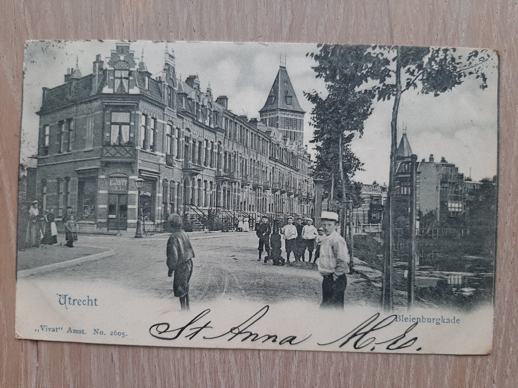 Oude Vivat kaart Utrecht Bleienburgkade, volk, winkel, 1903, Ophalen of Verzenden, Voor 1920, Gelopen, Utrecht
