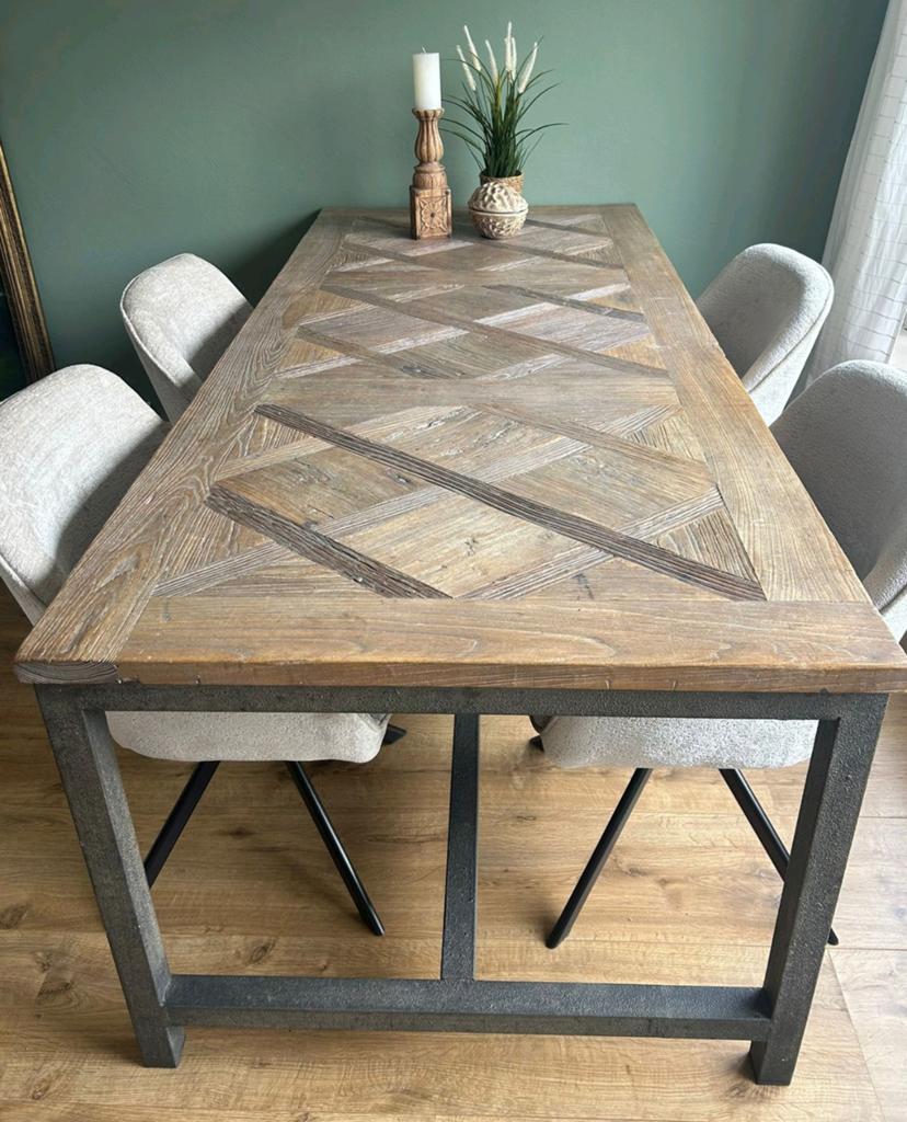 Zeer mooie eettafel van drijfhout, 2.22 mtr lang, 200 cm of meer, 50 tot 100 cm, Zo goed als nieuw, Vijf personen of meer