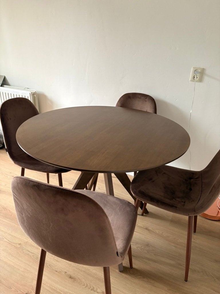 Eettafel en stoelen set, Ophalen, 100 tot 150 cm, Rond, Zo goed als nieuw