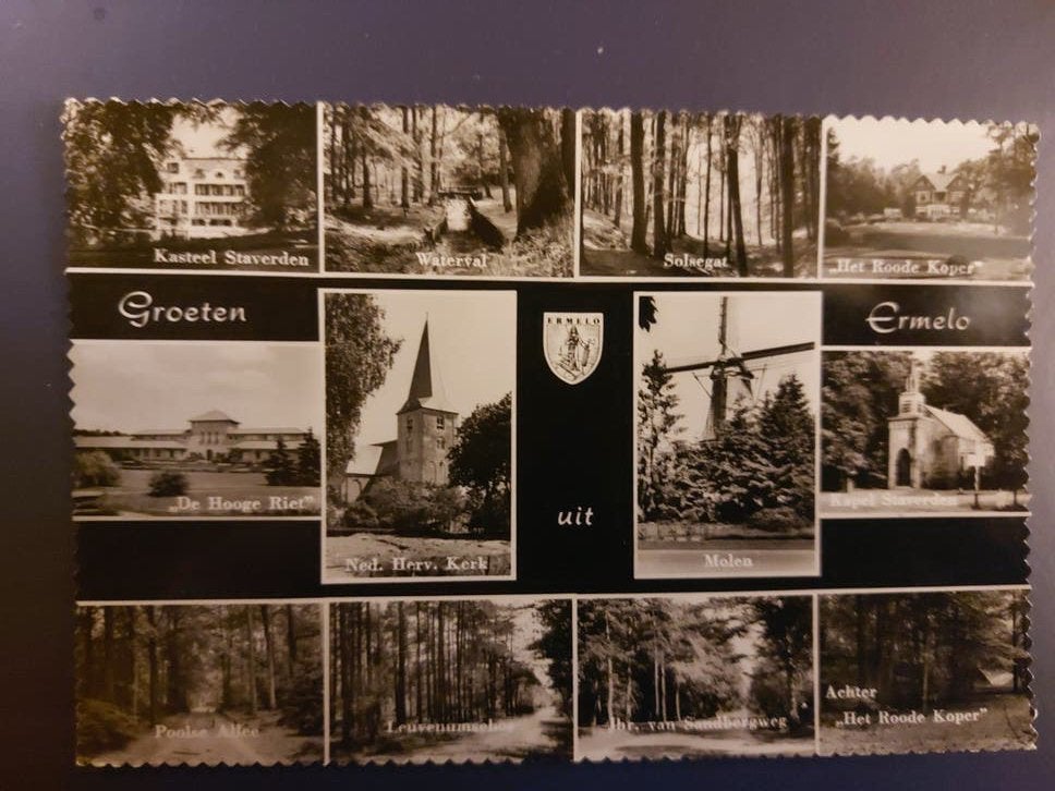 Oude ansichtkaart 'Groeten uit Ermelo' - Zwart-wit, Ophalen of Verzenden