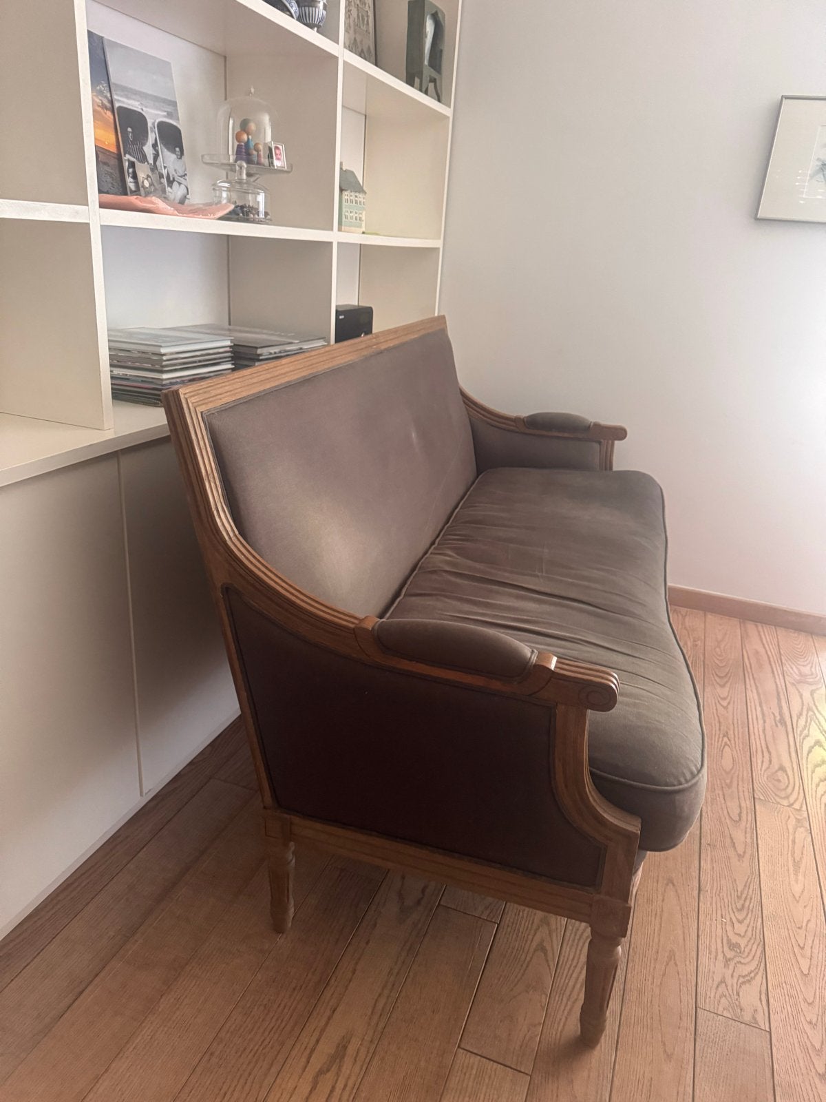 Vintage bankje met houten frame, Antiek en Kunst, Ophalen