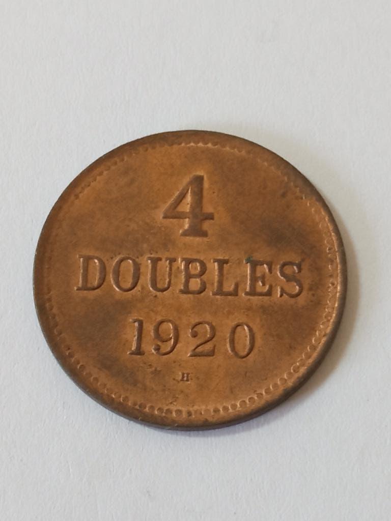 Guernsey 4 doubles 1920., Ophalen of Verzenden, Overige landen, Losse munt