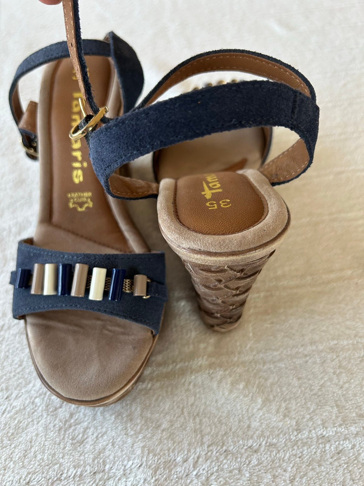 Tamaris sandalen met sleehak - Maat 35, Ophalen, Gedragen, Blauw, Sandalen of Muiltjes
