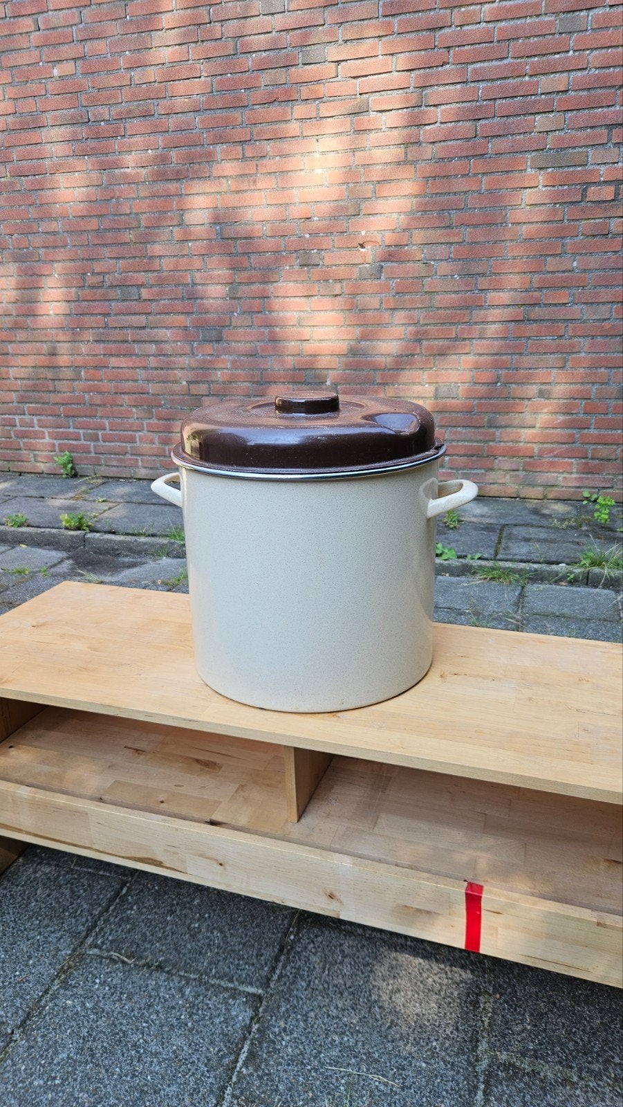 Grote vintage emaille pan met deksel, Antiek en Kunst, Antiek | Emaille, Ophalen