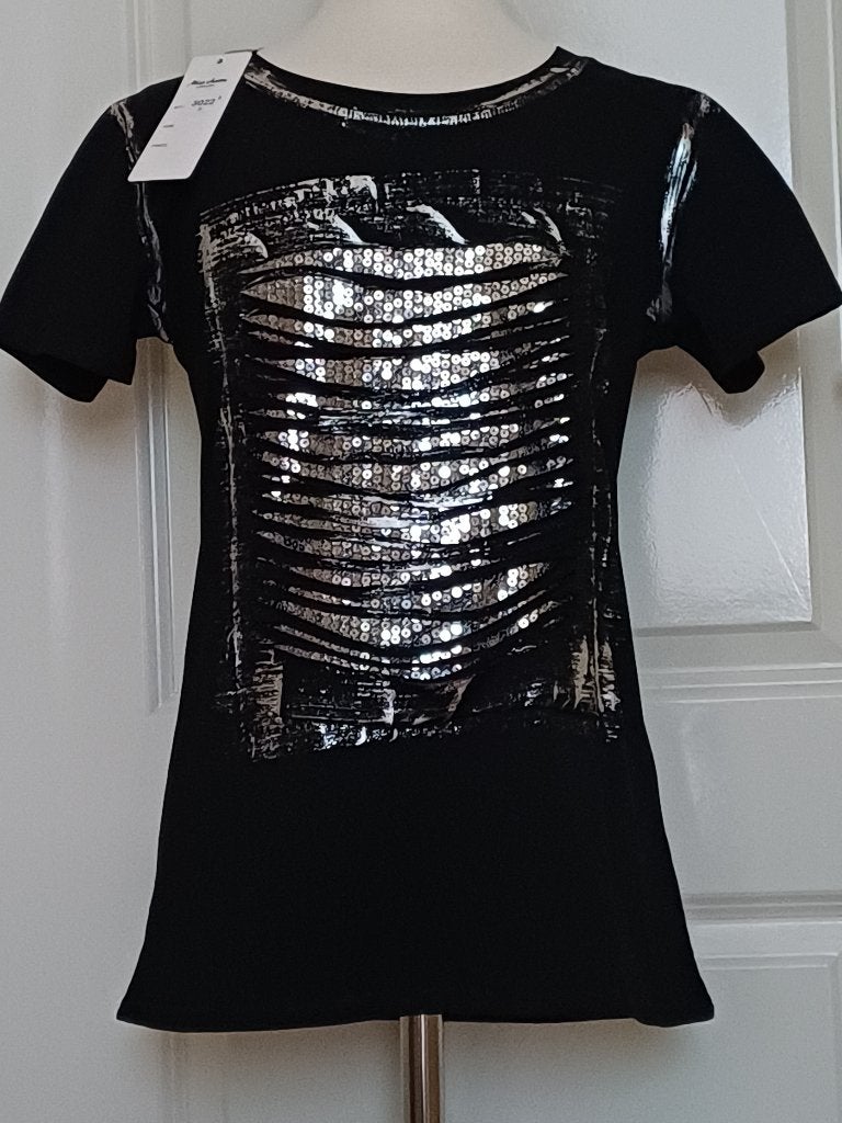 T-Shirt Zwart Wit Zilver S Nieuw 95% katoen ( Jool ), Kleding | Dames, Zwart, Nieuw, Ophalen of Verzenden, Korte mouw