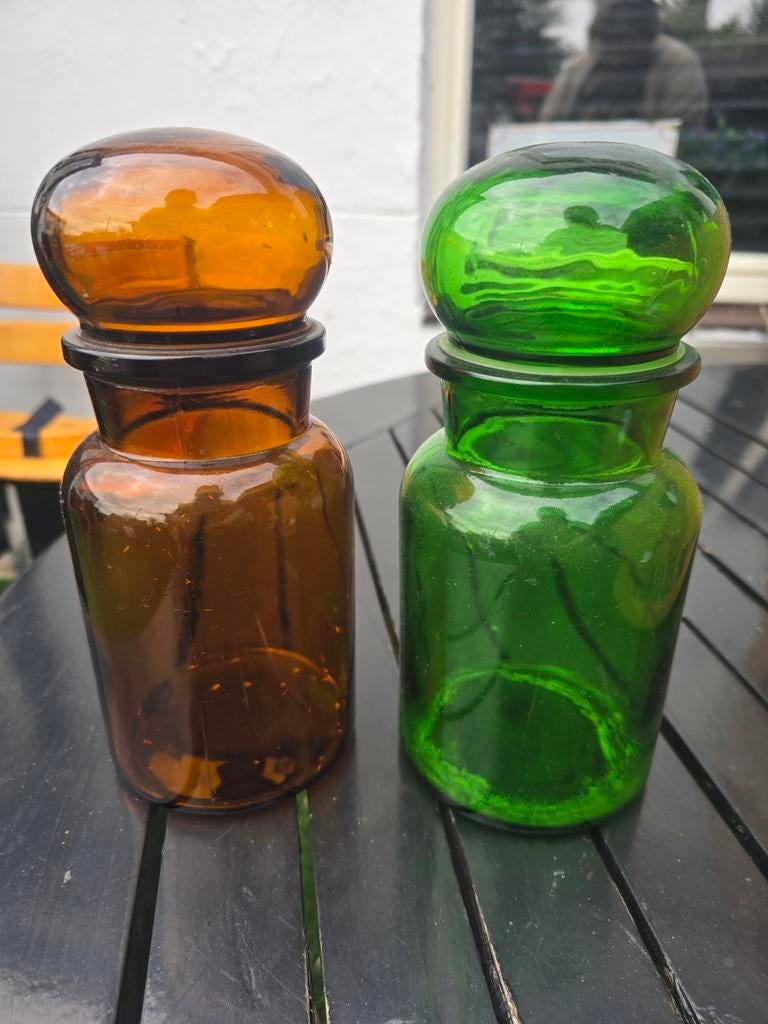2 oude apotheek potten van glas d15, Antiek en Kunst, Ophalen of Verzenden