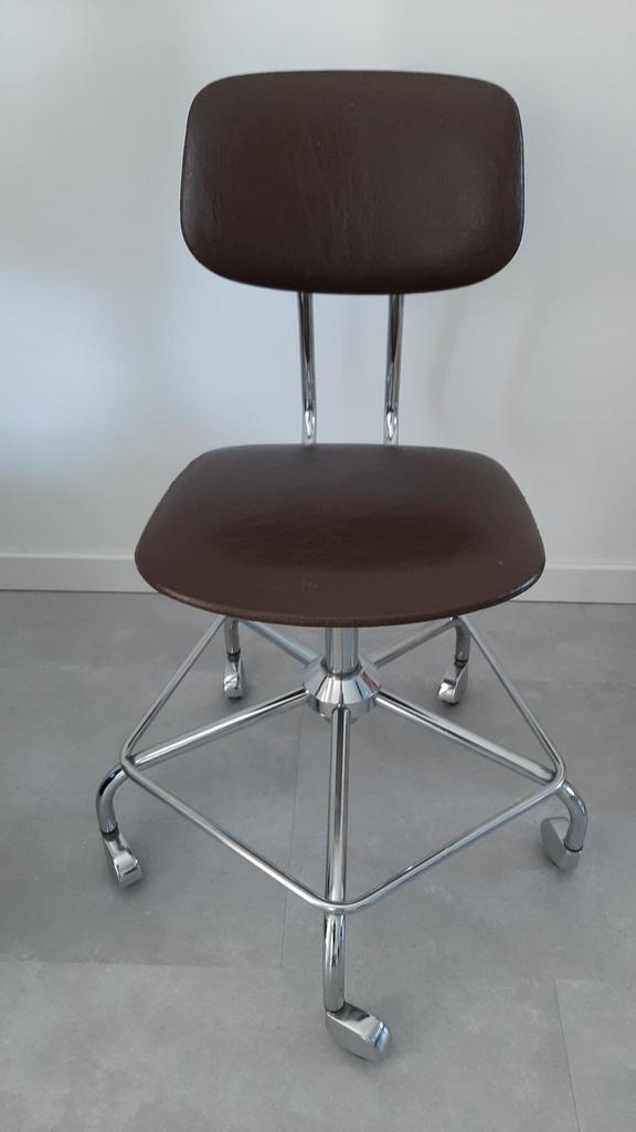 Egon Eiermann 70 atelier draaistoel bruin stoel chroom leder, Ophalen of Verzenden