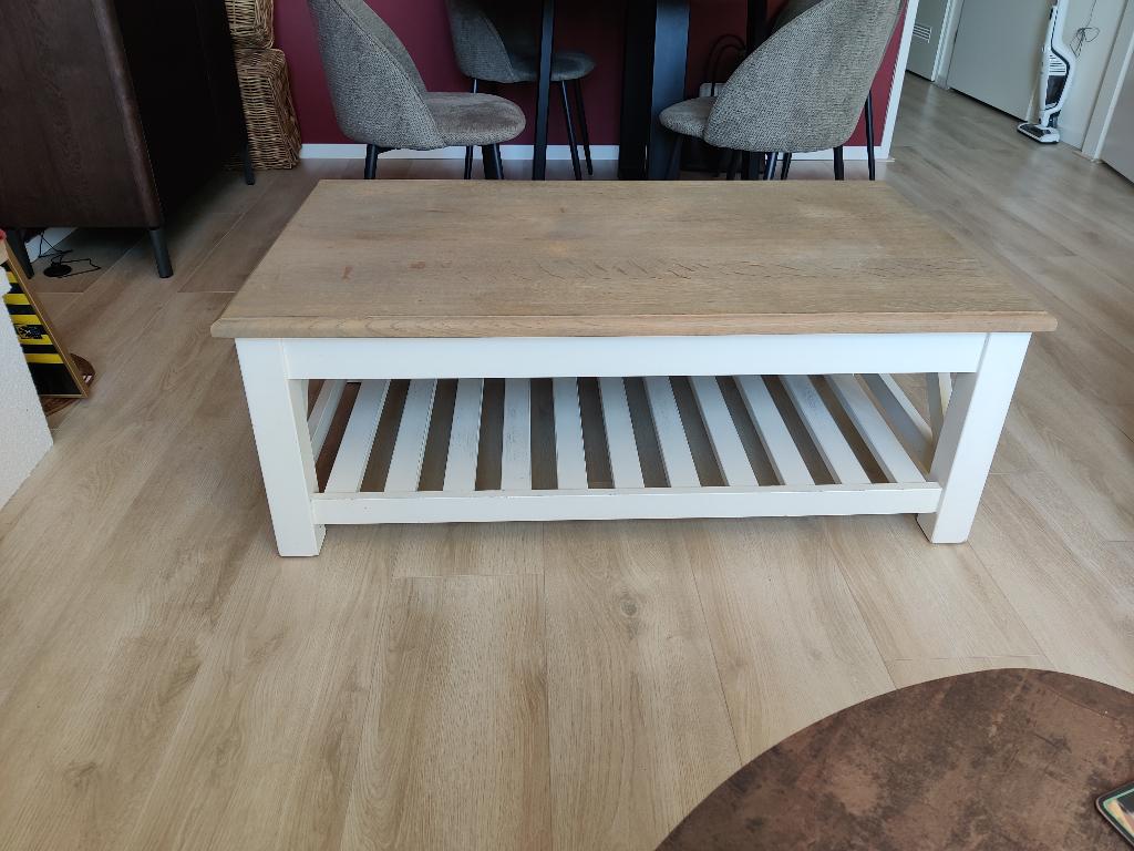 Salontafel hout wit / bruin (44x70x121 hxdxb), Huis en Inrichting, Tafels | Salontafels, Ophalen, 100 tot 150 cm, 50 tot 100 cm