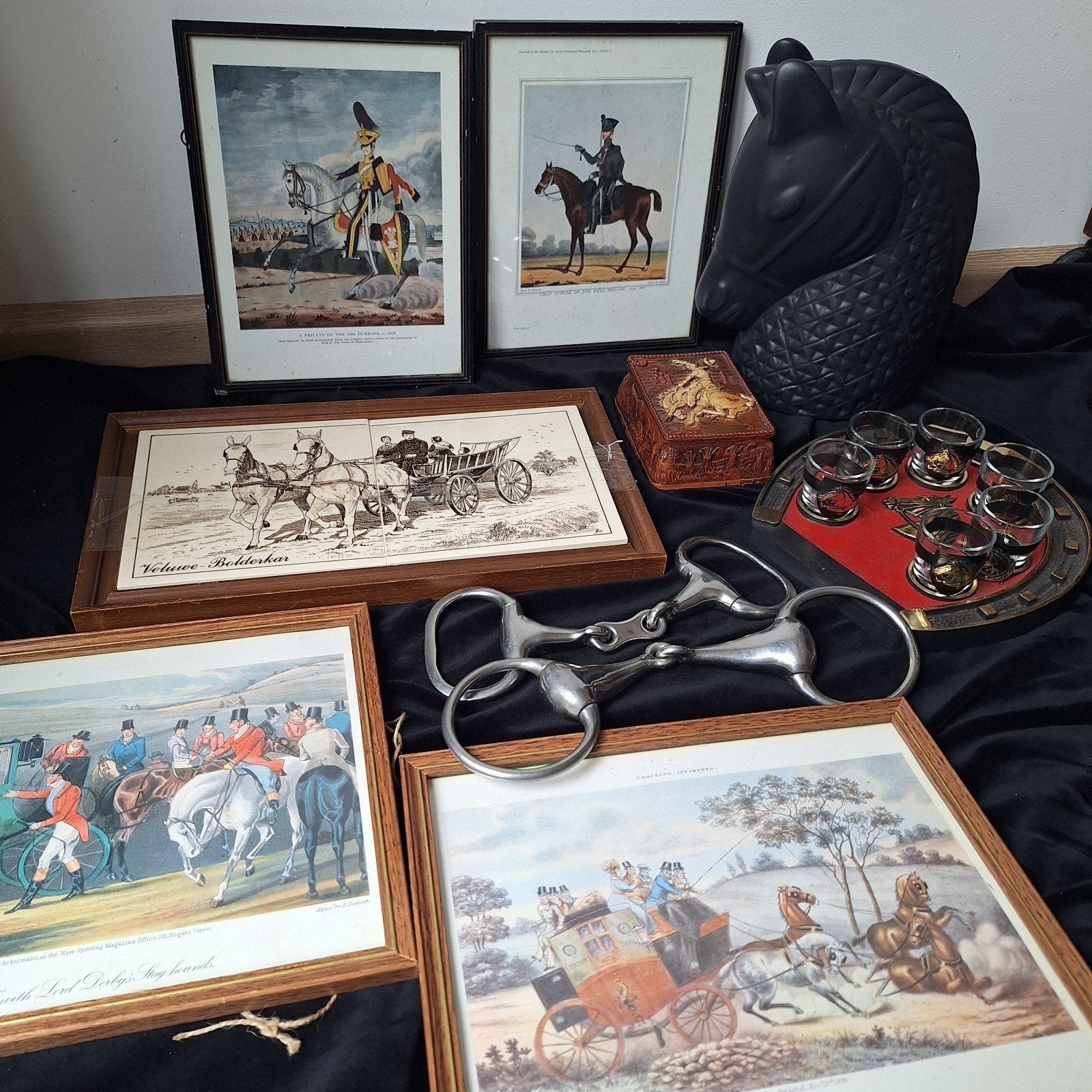 Paarden prenten bits kistje glas paardenhoofd, Ophalen of Verzenden