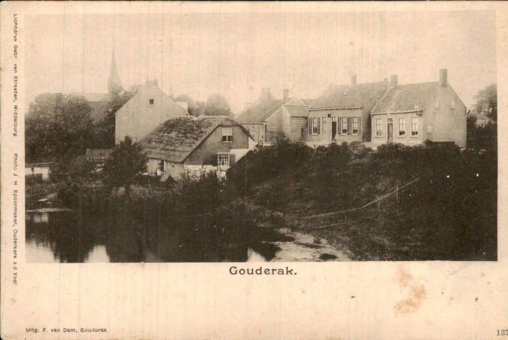 Gouderak - Dorpsgezicht - huizen aan de oever, Ophalen of Verzenden, Voor 1920, Ongelopen, Zuid-Holland