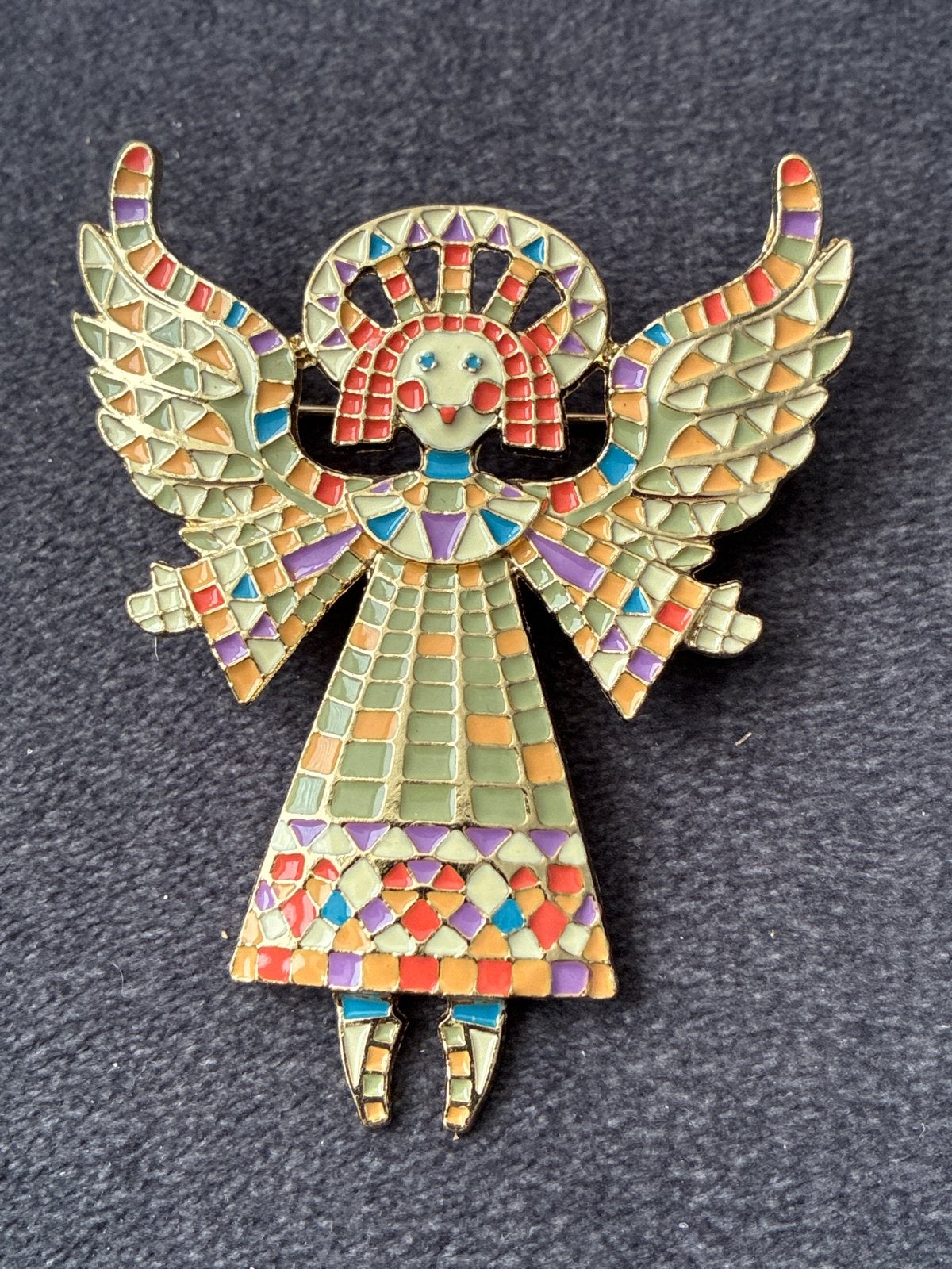 Vintage Engel Broche - Kleurrijk Emaille Design, Overige materialen, 4 tot 7 cm, Overige kleuren, Ophalen of Verzenden