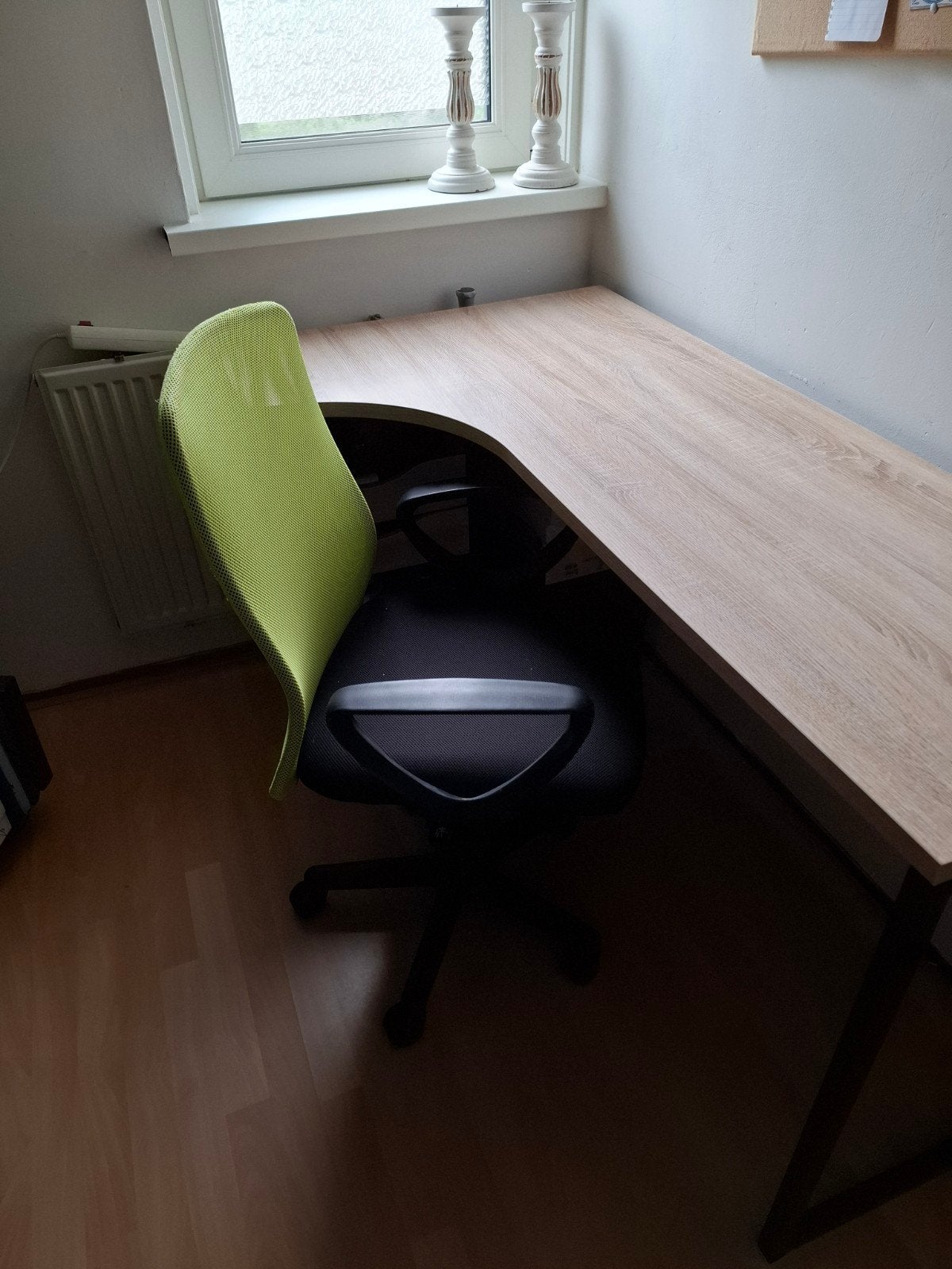 Hoekbureau met opbergruimte - Licht hout en zwart, Huis en Inrichting, Bureaus, Ophalen, Met lades, Gebruikt, Spaanplaat of MDF