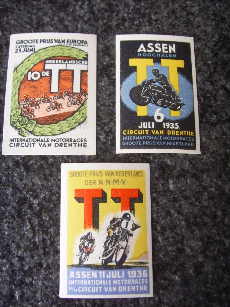 TT Assen motorwegrace 1934 - 1935 en 1936 oude sluitzegels, Verzenden, Zo goed als nieuw, Motoren