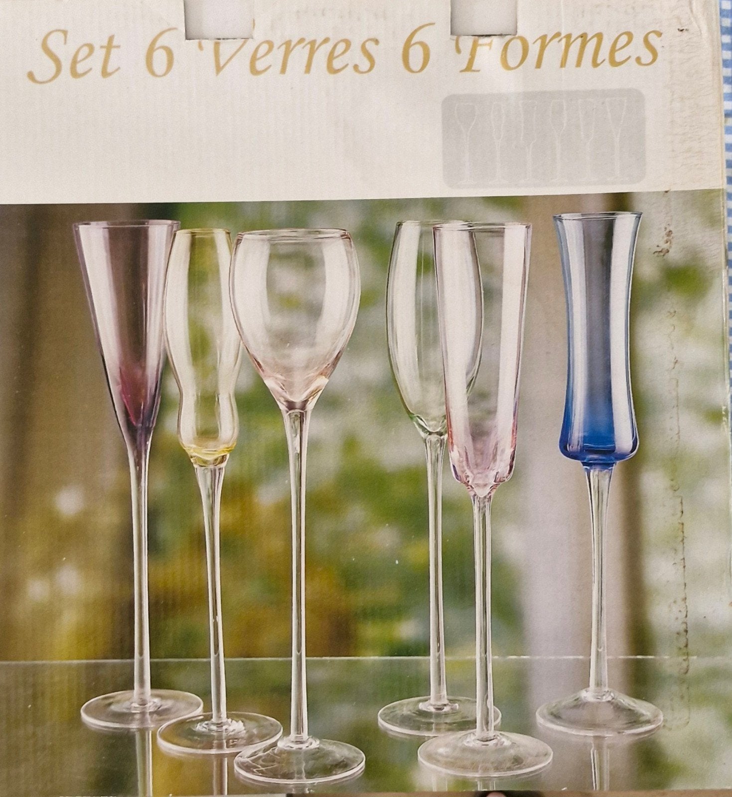 Set van 6 gekleurde wijnglazen - Diverse vormen, Antiek en Kunst, Ophalen of Verzenden