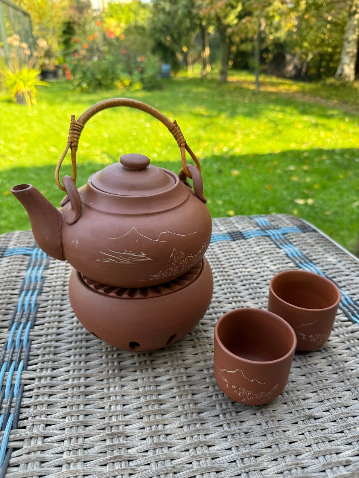 Vintage Japanse terracotta theeset, Gebruikt, Steen/keramiek, Bruin, Ophalen