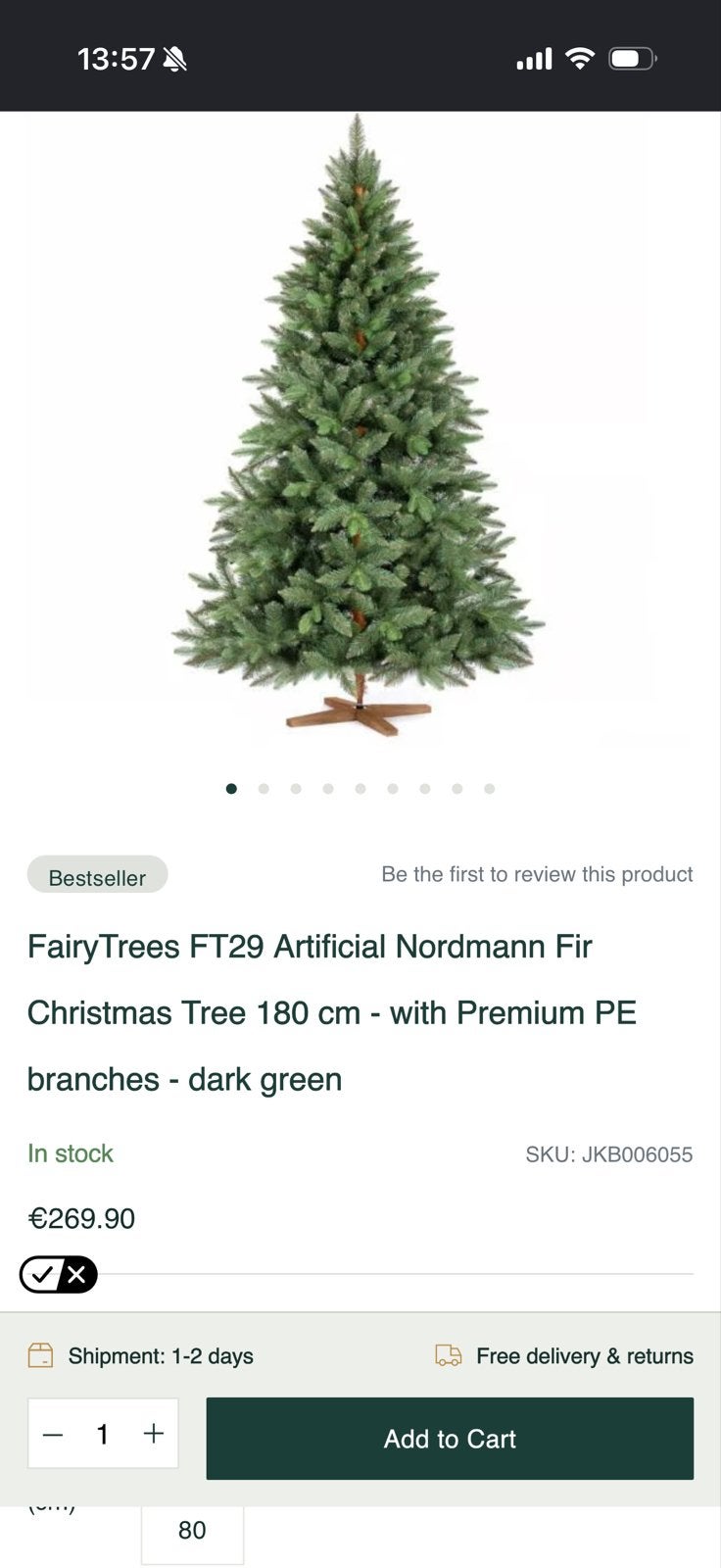 Artificial Nordmann Fir Christmas Tree 180 cm - Premium PE, Diversen, Kerst, Ophalen, Nieuw