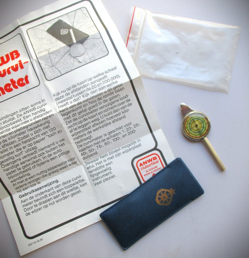 Curvimeter~Opisometer~Vintage Kaartmeter + Etui ANWB + uitle, Ophalen of Verzenden