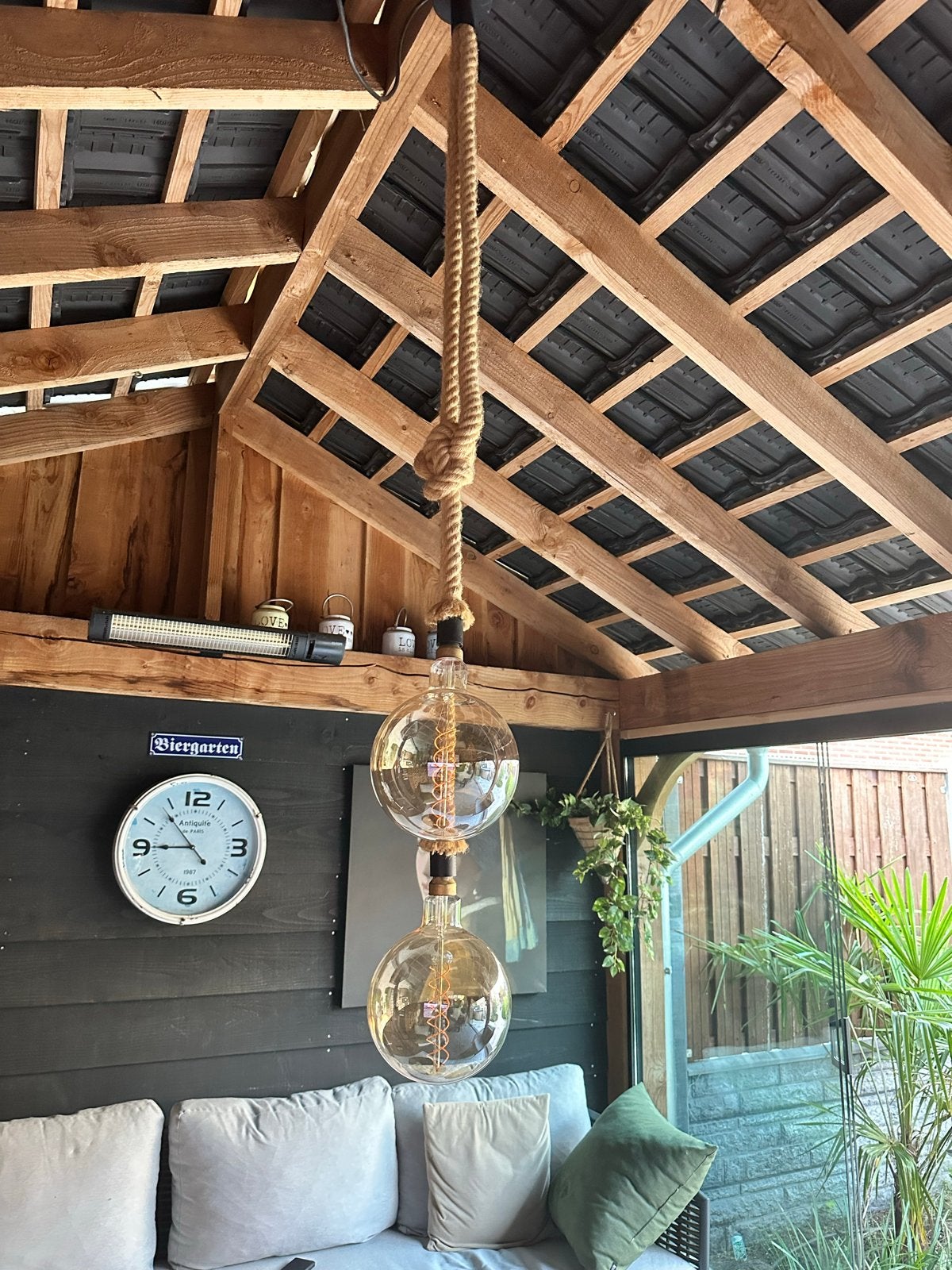 Hanglamp touw met 2 grote LED filament bollen, Ophalen, Overige merken, Beige, Industrieel