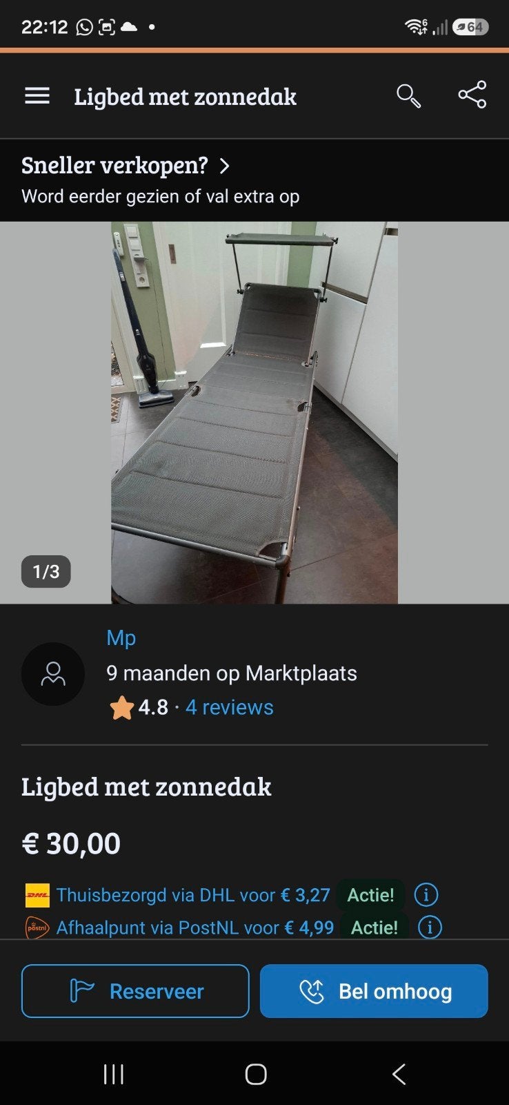 ligbed met zonnedak, Ophalen of Verzenden, Gebruikt, Campingstoel